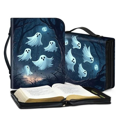 PU Leather Bible Cover with Handle & Pockets, Large Capacity Bible Case, Water-Resistant Scripture Organizer Bag with Bonus Card Holder, Christian Gift for Women & Men, Group of Ghosts - color: Group of Ghosts