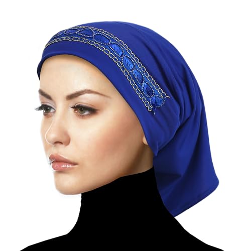 Luxor Underscarf Hijab Beanie Head Wrap Chemo Cap for Cancer Patients - color: Royal Blue