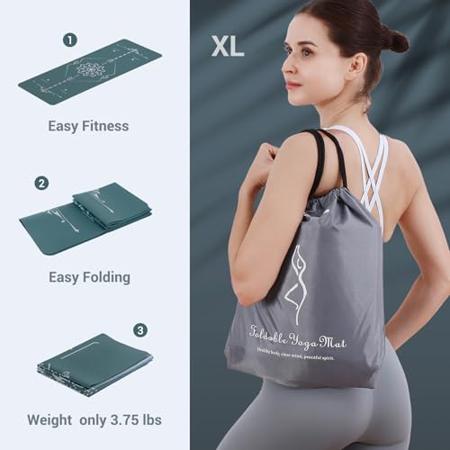 Avoalre Yoga Mat Foldable - Textured Non Slip Exercise Mat -Travel Lightweight Hot Yoga Mat with Carry Bag for Pilates & Home Workouts (72" L x 32" W x 3mm Thick) - color: Green