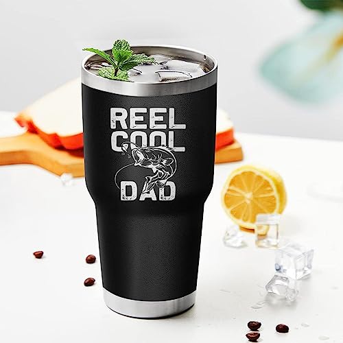 Fishing Gifts for Dad Men 30 oz REEL COOL DAD Tumbler Cups with Fish American Flag Design Father's Day Christmas Fishing Gifts for Dad Grandpa Stainless Steel Insulated Water Bottle With Lid - color: DAD-Fishing-01