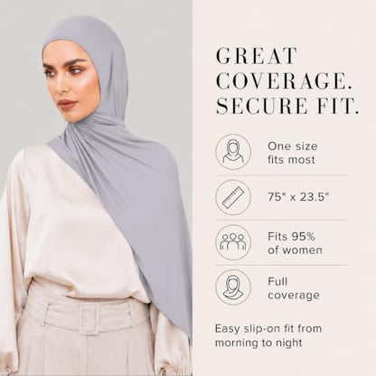 Slip-on Instant Premium Jersey Hijab Head Scarf Wrap for Muslim Women Made in Turkey - color: Gray, size: Pack of 1