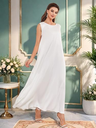 Modest Sleeveless Inner Dress for Abaya Muslim Women Maxi Long Slip Under Dress Prayer Islamic Dubai TurkeyJilbab Clothing - color: White, size: Medium