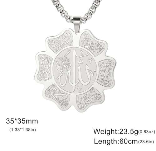 UNIFT Islamic Allah Necklace for Women Men Stainless Steel Muslim Allah Arabic Petal Shape Pendant Necklace Islam Religious Jewelry Eid Ramadan Gifts - color: silver