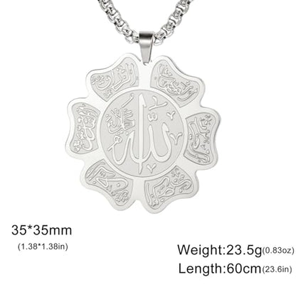 UNIFT Islamic Allah Necklace for Women Men Stainless Steel Muslim Allah Arabic Petal Shape Pendant Necklace Islam Religious Jewelry Eid Ramadan Gifts - color: silver