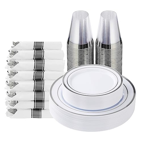 Goodluck 175 Piece Silver Plastic Dinnerware Set for 25 Guests - color: Silver, style: 175 Piece (25 guests)