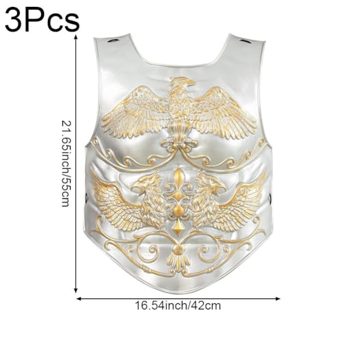3 Pcs Medieval Knight Chest Guard, Retro Viking Body Chest Protector for Cosplay Party Renaissance Costume - color: Silver