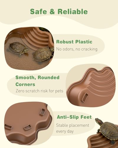 Pawfly Reptile Bathing Pool with Ramp, Reptile Food Dish Feeding Dish, Tortoise Water Dish Water Bowl with Steps, Turtle Bathing Pool Bath Tub Soaking Dish for Gecko Snake Bearded Dragon Lizard