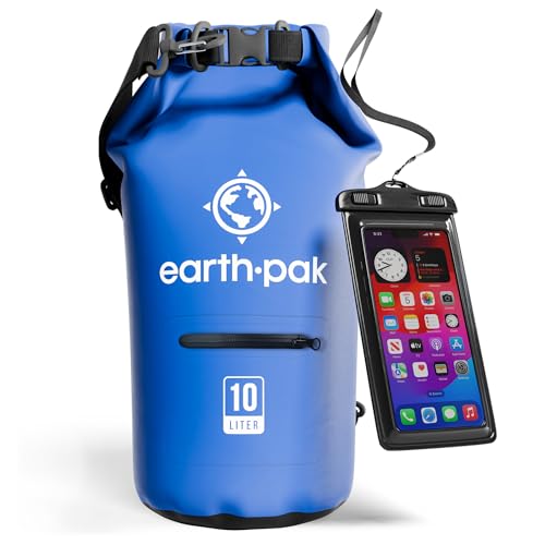 Earth Pak Waterproof Dry Bag with Zippered Pocket - Waterproof Dry Bag Backpack Keeps Gear Dry - color: Blue, size: 10L