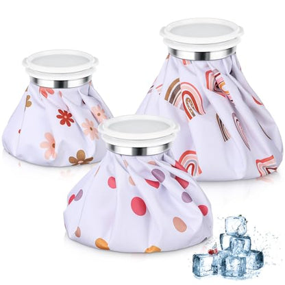 Nuanchu 3 Pieces Ice Bags for Injuries Reusable Ice Pack Hot Cold Water Bag 6, 9, 10 Inches Hot Cold Therapy and Pain Relief Pain Screw Top for Sports Knee Head Leg (Boho Rainbow) - style: Boho Rainbow