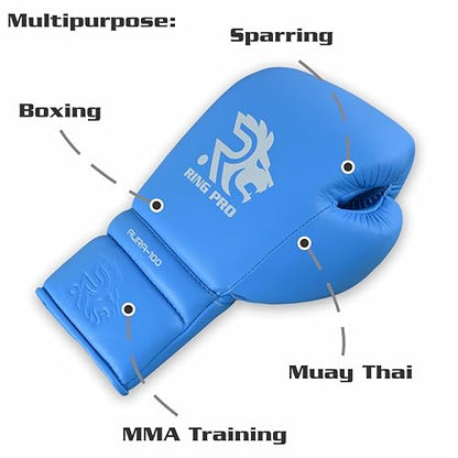 Aura 100 Full Grain Leather Lace Up Boxing Gloves for Men & Women – Professional Training, Sparring, Competition, Muay Thai, Kickboxing & Heavy Bag Gloves - color: Cyan, size: 16 OZ
