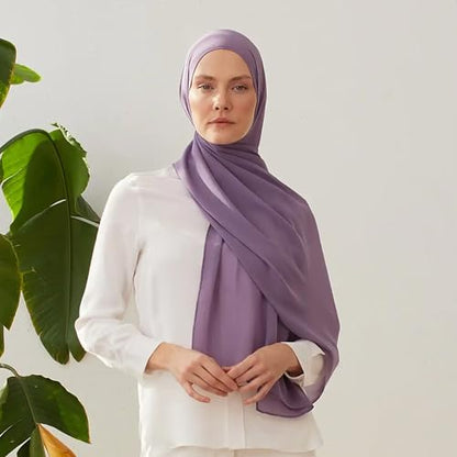 Modest Small Luxury Chiffon Hijab | Premium Lightweight, Flowy and Textured Chiffon Wrap Head Scarf for Women - color: Lilac