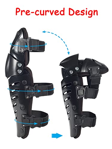 RIDBIKER Motorcycle Knee Shin Guards for Men, Bendable MTB Knee Pads | Long leg coverage with crash-proof protection. Flexible bendable design. Adjustable straps. Knee Protection for motocross - color: Black/Regular