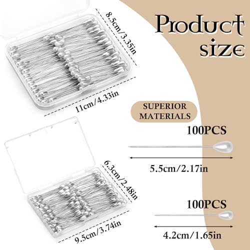 200 Pcs Corsage Pins 2 Styles Teardrop Boutonniere Pins Pearl Pin - size: 200pcs