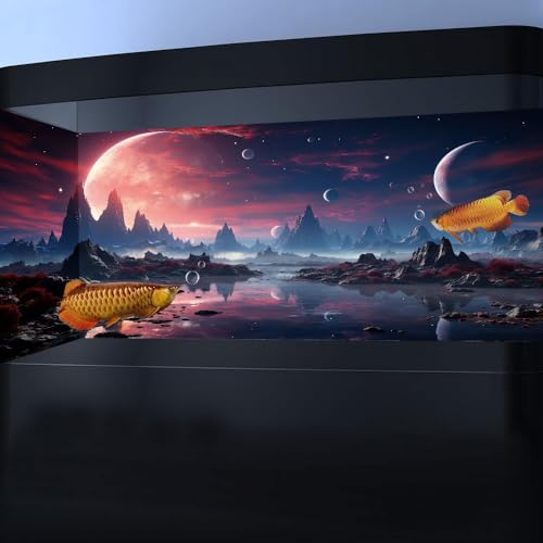 30X12IN Cosmic Spaceterrarium Background, Cool Parallel Space Themed Aquarium Reptile Habitat Background, Red Moon Aquarium Background with 10EVA Double-Sided Tape - color: space01, size: 30X12in/75X30cm