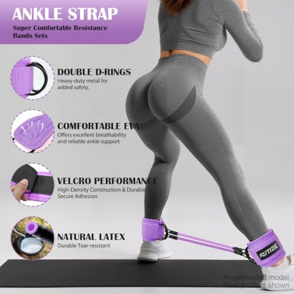 KUTIZE Ankle Resistance Bands with Cuffs & Fabric Resistance Bands Set - Legs & Glutes Workout Equipment for Women & Men, Home Gym Heavy Exercise Bands for Hip, Yoga, Strength Training, Rehab, Pilates - color: Purple