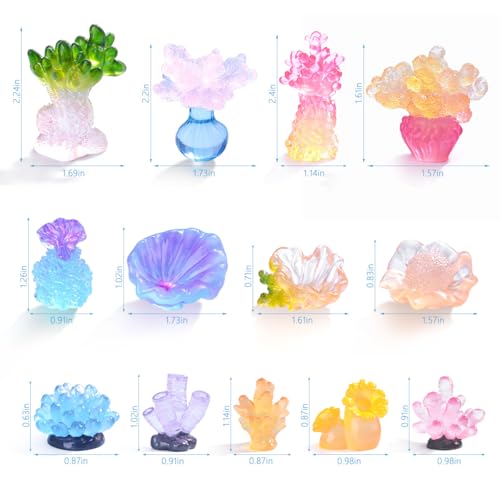 13Pcs Glow in The Dark Mini Ocean Creatures Decor Luminous Resin Sea Animal Figurines Tiny DIY Ornaments for Fairy Garden Aquarium Fish Tank Decor