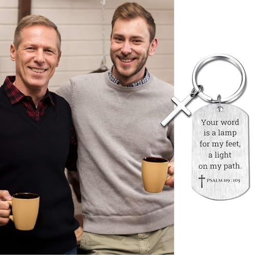 Inspirational Scripture Keychain with Cross - Bible Verse Matte Key Chain Religious Gift for Christian - style: Psalm 119:105