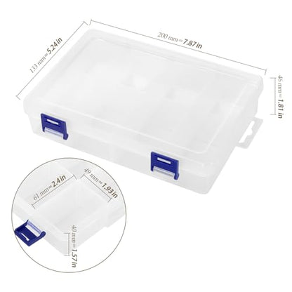 12 PCS 8 Grids Plastic Compartment Organizer Box,Clear Jewelry Storage Box Container with Adjustable Dividers for Jewelry, Beads, Fishing Hooks, Buttons