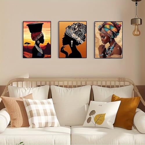 3 Pcs African Women Art 12x16inch Wall Art Gift for Modern Home, Office, Living Room, Bedroom Decor, Unframed Canvas Poster Wall Art Gift - color: 3pc-HX35, size: 12*16inch, style: Retro