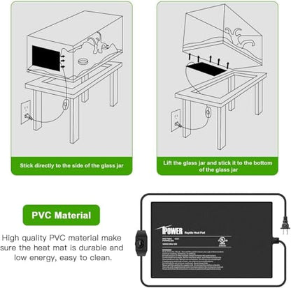 iPower 8 by 12-Inch Reptile Heat Mat with Temperature Adjustable Controller Knob, LCD Digital Aquarium Thermometer, Under Tank Warmer Terrarium Heat Pad for Reptiles and Amphibians - size: 8" x 12", style: Heat Pad with Adjust Knob+ Thermometer