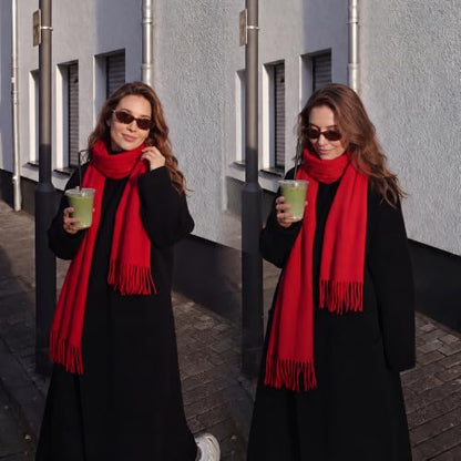 100% Pure Cashmere Scarf for Women Men, Warm Winter Wrap - color: Classic Red