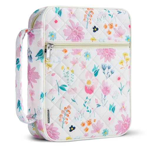 WOBAGMEN Bible Cover Case for Women,Large Bible Tote Bags Organizer Quilted Carrying Case for Girls,Bible Study Supplies Accessories Christian Gifts for Women (Watercolor Floral, M) - color: Watercolor Floral, size: M