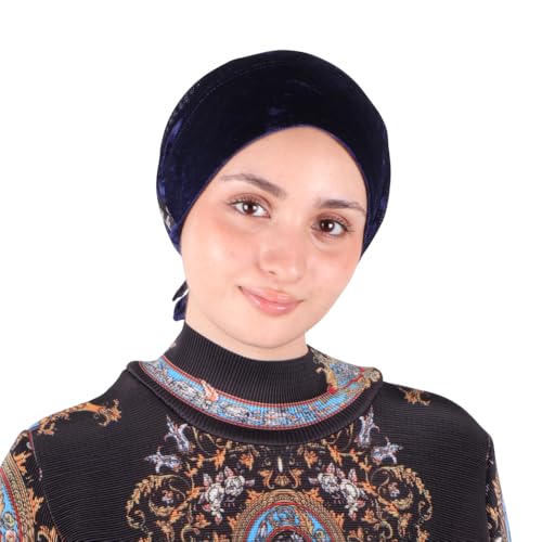 MU LAN Grip Bonnet | Non-Slip Anti-Slip Velvet Beanie Cap | Undercap Hijab Scarf Shawl | Women Underscarf - color: Navy Blue