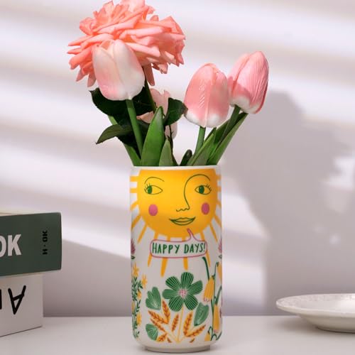 Tnstbiee Medium Boho Ceramic Flower Vase,Abstract Decor Vase for Home - color: Sun Vase