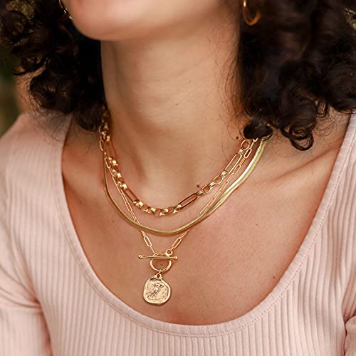 POTESSA 18K Gold Plated Pendant Necklace Medallion Coin Heart Y Shaped Chain Toggle Necklace for Women Jewelry - color: Owl