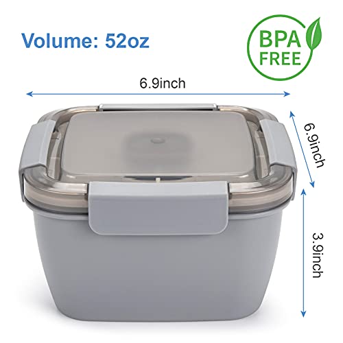 Freshmage Salad Lunch Container To Go, 52-oz Salad Bowls with 3 Compartments, Salad Dressings Container for Salad Toppings, Snacks, Men, Women (Grey) - color: Grey-52oz