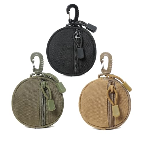 Small MOLLE Pouch with Carabiner Clip, Mini Coin Purse Keychain - color: Mixed 3 Pack