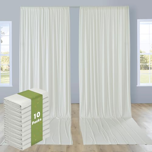 10 Panels 5x12ft Ivory Backdrop Curtains for Parties, Wrinkle Free Polyester Ivory Photo Backdrop Drapes 12 ft Long Back Drop Cloth for Wedding Birthday Photography Background Party - color: Ivory, size: 5ft(W)x12ft(H)_10 Panels