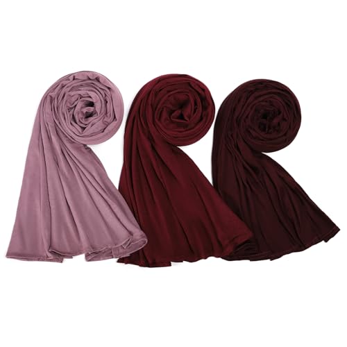 Febfim 3PCS Muslim Women Soft Modal Cotton Premium Jersey Hijab Scarf Wrap Turban - color: Color E