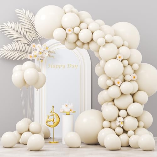 Voircoloria 130pcs White Sand Balloons Different Sizes 18" 12" 10" 5" Off White Party Latex Balloons for Birthday Baby Shower Graduation Wedding Gender Reveal Anniversary Party Decorations - color: 01 Sand White, size: 5/10/12/18 inch - 130pcs