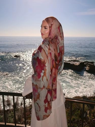 ZGMYC Watercolour Floral Printed Hijab Scarf for Women Soft Modal Cotton Instant Hijab Head Wraps Shawls Long Scarves - color: Color 1
