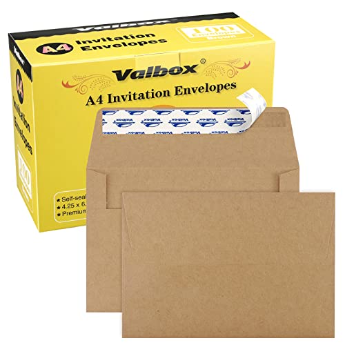 ValBox A4 Photo Envelopes 100 Qty 4 x 6 Brown Kraft Paper Envelopes Self Seal for 4x6 Cards, Photos, Weddings, Invitations, Baby Shower, 4.25 x 6.25 Inches (A4) - color: Brown, size: A4 (4.25 x 6.25 Inches)