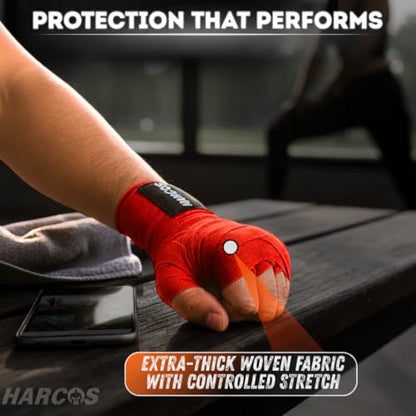 Harcos Boxing Hand Wraps 3.5M / 140 Inches – Soft Semi-Elastic MMA Hand Wraps with Wrist Support for Muay Thai, Kickboxing & Training – Thumb Loop & Hook-and-Loop Closure - color: Red