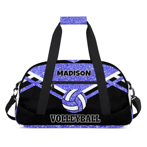 Custom Fitness Volleyball Bag with Name, Personalized Duffle Bag Overnight Bag Gym Duffle Bag for Travel Sleepover Bag, Light Blue Glitter Black - color: Blue