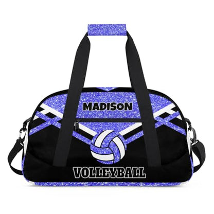 Custom Fitness Volleyball Bag with Name, Personalized Duffle Bag Overnight Bag Gym Duffle Bag for Travel Sleepover Bag, Light Blue Glitter Black - color: Blue