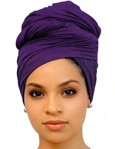 Harewom Head Wraps for Black Women Stretch Head Scarf Long African Hair Wraps Turban Headwraps Jersey Headbands - color: 1pcs -Blue-purple