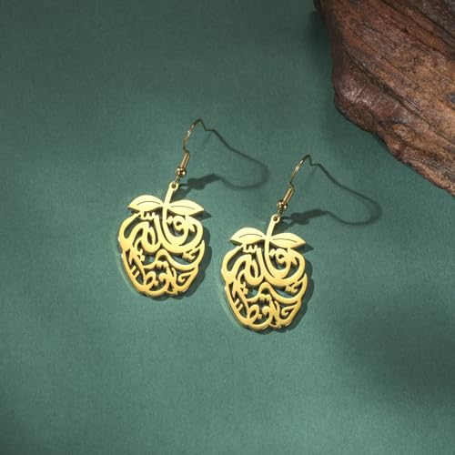 Pomegranate Arabic Calligraphy Earrings Islamic Blessing Love Hope Earrings Persian Muslim Amulet Religious Jewelry Eid Ramadan Gift for Women - color: gold