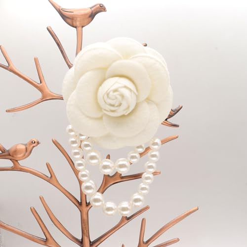 Elegant Camellia Flower Faux Pearl Brooch Pin,Bohemian Fabric Flower Brooch Pins Pearl Tassel for Women Teen Girls, Corsage Wedding Brooches Clothes Dress Coat Accessories Jewelry Gift