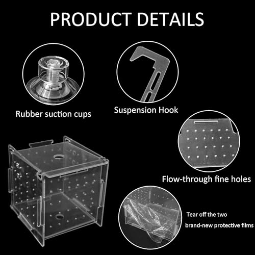 3 x 3 x 3 inch Acrylic Fish Breeding Box, Transparent Isolation Hatchery Incubator with Suction Cups for Guppy Shrimp Small Baby Fishes Aquarium Nursery Tank - size: 3 x 3 x 3 inch