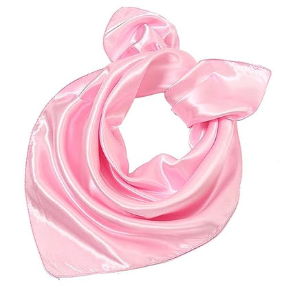 Saiusloa Solid Color Neck Scarf For Women Square Satin Head Scarves headband Bandanas 23.6× 23.6 inches - color: 8-pink