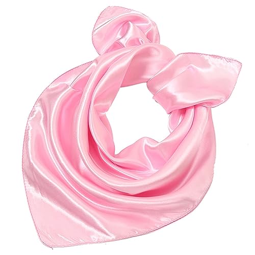 Saiusloa Solid Color Neck Scarf For Women Square Satin Head Scarves headband Bandanas 23.6× 23.6 inches - color: 8-pink