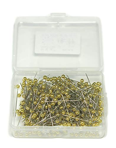 Sewing Pins Pearl Ball Head Pins Straight Pins Quilting Pins for Dressmaker with Box (Gold)