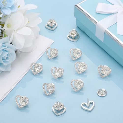 Tondiamo 50 Pcs Heart Brooch Pins, 1.5cm Rhinestone Heart Lapel Pins Small Hollow Crystal Brooches for Award Alloy Scarf Ring for Dress Hat Scarf Bag Pocket Clothing Wedding Party Bulk Gifts - color: Sliver