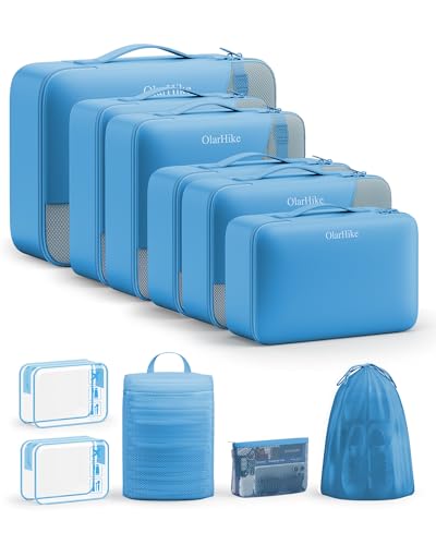OlarHike 11 Set Packing Cubes for Travel,Gifts for Women Mom,Anti-Tearing Suitcase Organizer,with Over 1000 pcs Mesh Holes,Vacation Essentials & Accessories for Cruise Ship - color: 20 Azure Blue