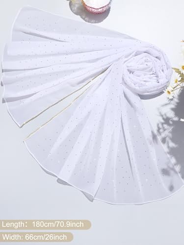 Geyoga Hijab Scarf for Women Soft Chiffon Rhinestone Long Scarf Shawl Fashion Muslim Hijab Head Wrap Scarves - color: White