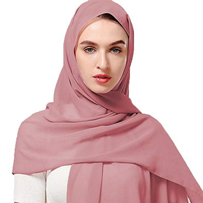 Yeieeo Chiffon Head Wraps for Women - Solid Color Fashion Bubble Chiffon Scarf Hijab - color: Skin Pink